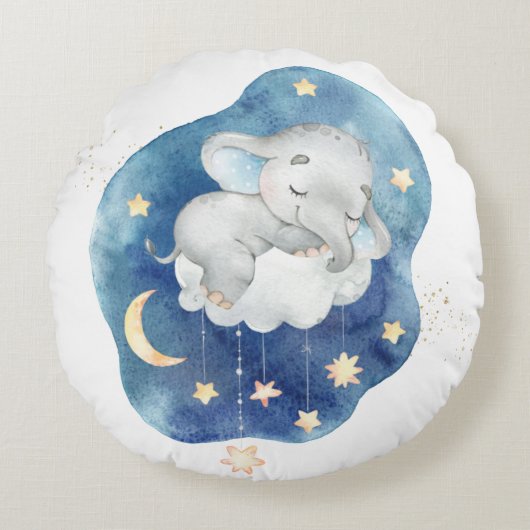 愛らしい眠る赤ちゃん象 星 少年保育園 ラウンドクッション (正面)