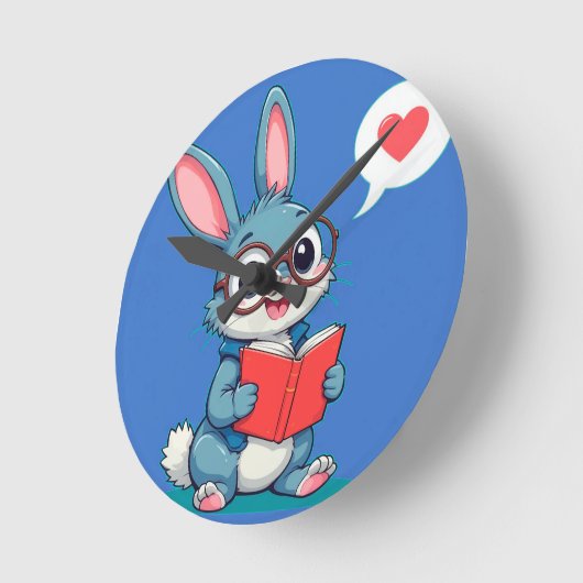 . .愛らしい眼鏡をかけ読たバニーの本 ラウンド壁時計 (傾斜)