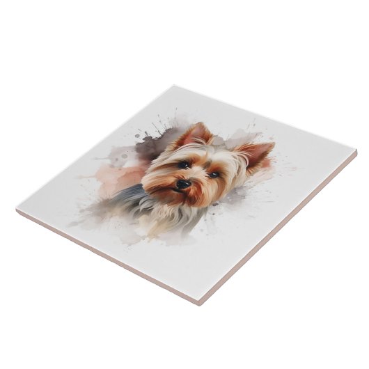 愛らしい短い髪のヨークシャーテリアウォーターの色 タイル (側面)