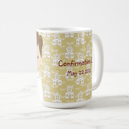 愛らしい確認日茶色の髪の男の子のマグカップ コーヒーマグカップ (正面右)