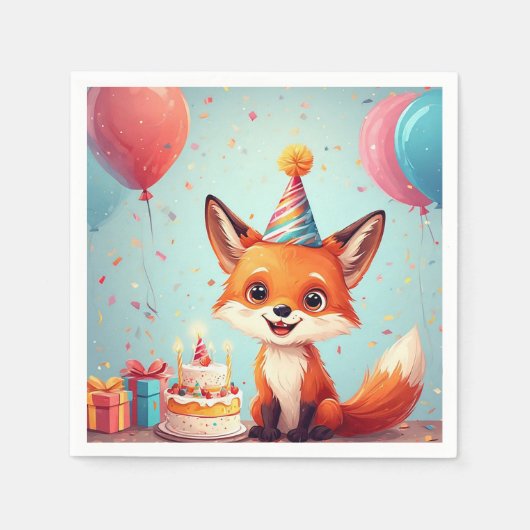 愛らしい祝キツネの陽気な誕生日 スタンダードカクテルナプキン (正面)