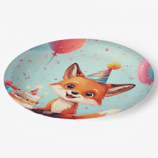 愛らしい祝キツネの陽気な誕生日 ペーパープレート (アングル)