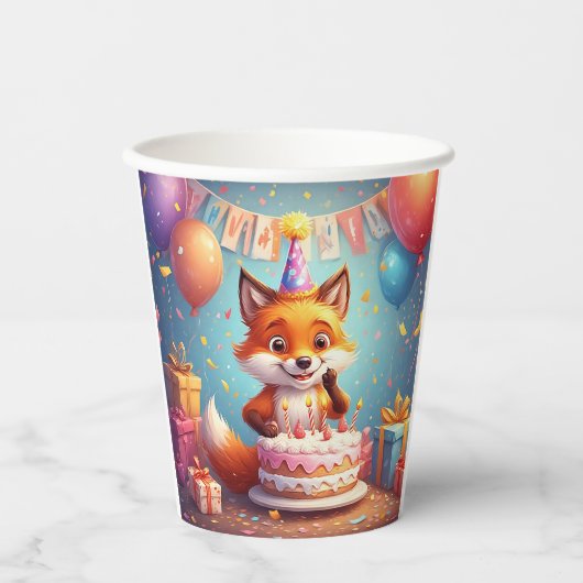愛らしい祝キツネの陽気な誕生日 紙コップ (正面)