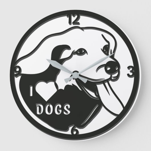 愛らしい私、犬を愛す ラージ壁時計 (正面)