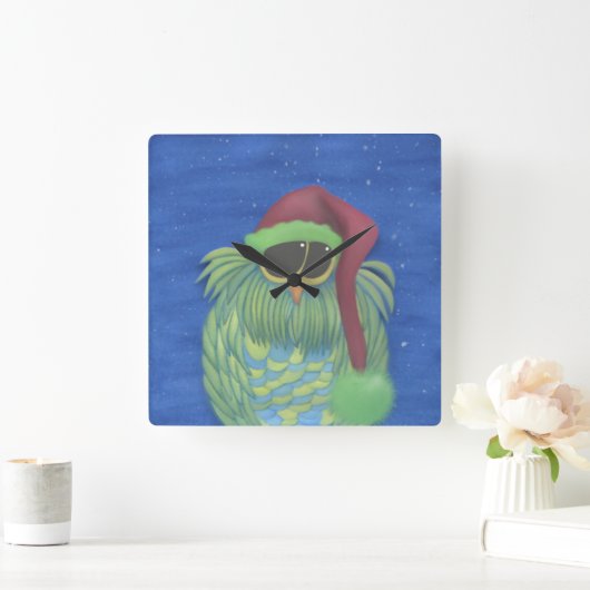 愛らしい秘密のサンタフクロウ スクエア壁時計 (ホーム)