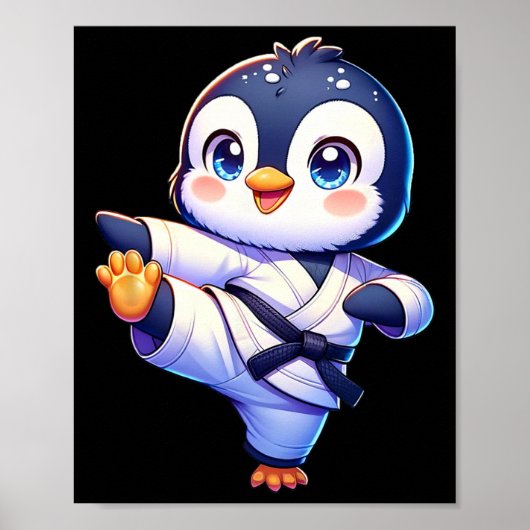 愛らしい空手ペンギンクレーンキックポーズ ポスター (正面)