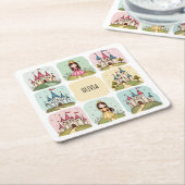 愛らしい童話の城&プリンセスドードル スクエアペーパーコースター (アングル)