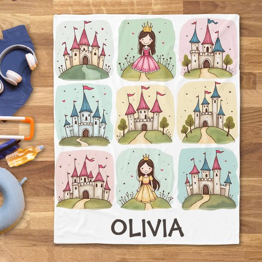 愛らしい童話プリンセスと城ドードル フリースブランケット