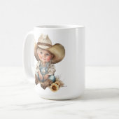 愛らしい笑顔の小さな女性のカーボーイ コーヒーマグカップ (正面左)