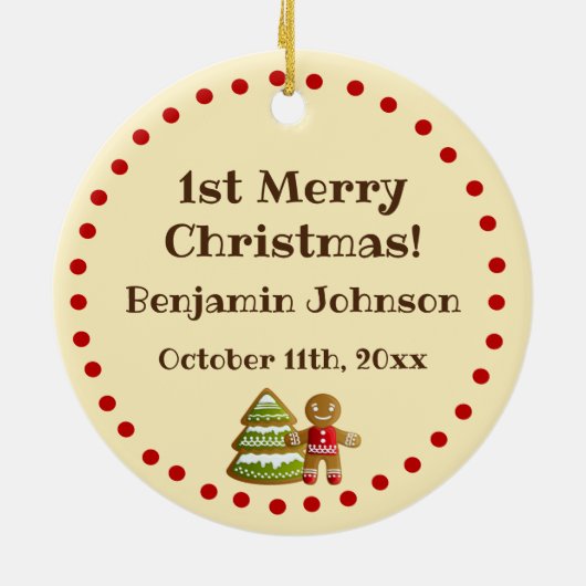 愛らしい第1回メリークリスマスクッキー セラミックオーナメント (裏面)
