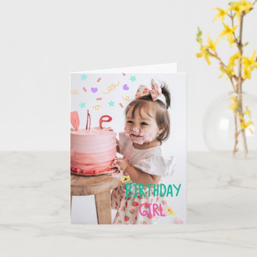 愛らしい第1誕生日折り畳みカード カード (黄色い花)