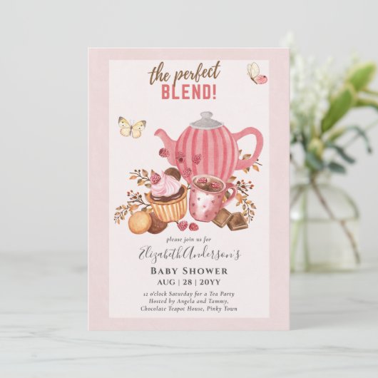 愛らしい紅茶パーティーベビーシャワー招待状 招待状 (スタンド正面)