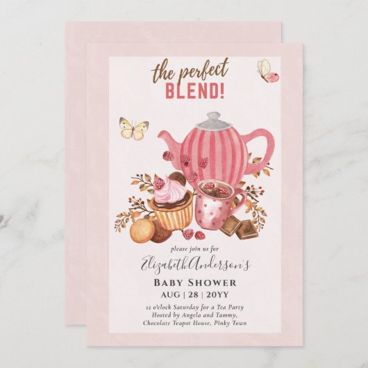 愛らしい紅茶パーティーベビーシャワー招待状 招待状 (正面/裏面)