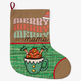 愛らしい素朴小妖精や小人おもしろいメリークリスマスグリーン ラージクリスマスストッキング