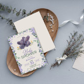 愛らしい紫と緑のフローラゾウベビーショーウ 招待状