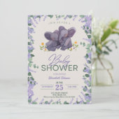 愛らしい紫と緑のフローラゾウベビーショーウ 招待状 (スタンド正面)