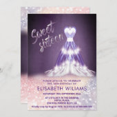 愛らしい紫のドレス魅力的の輝きグラデーション 招待状 (正面/裏面)