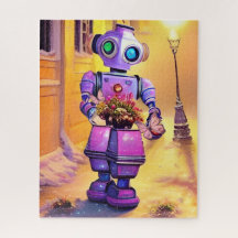 愛らしい紫のロボット夕べ散歩