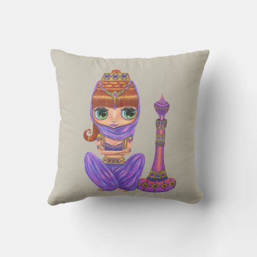 愛らしい紫色のジェニーの女の子ビッググリーンアイズ クッション (裏面)