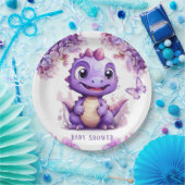 愛らしい紫色の恐竜フローラ女の子ベビーシャワー ペーパープレート (パーティー)