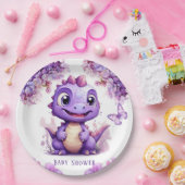 愛らしい紫色の恐竜フローラ女の子ベビーシャワー ペーパープレート (パーティー)