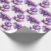 愛らしい紫色の恐竜フローラ女の子ベビーシャワー ラッピングペーパー (角)