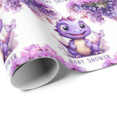 愛らしい紫色の恐竜フローラ女の子ベビーシャワー ラッピングペーパー (ロールコーナー)