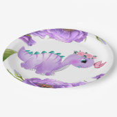 愛らしい紫色の恐竜フローラ赤ちゃんシャワー ペーパープレート (アングル)