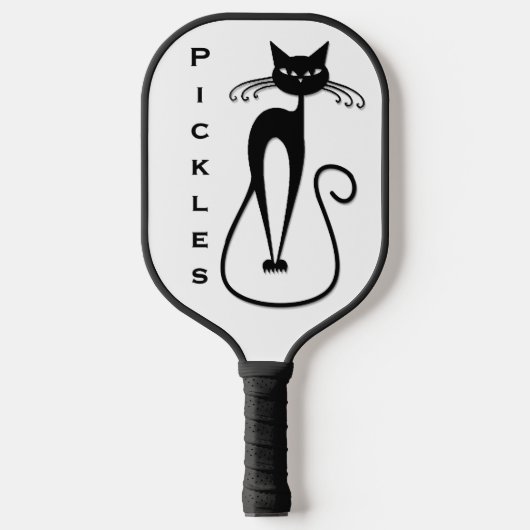 愛らしい細身の黒猫パーソナル ピックルボールラケット (正面)