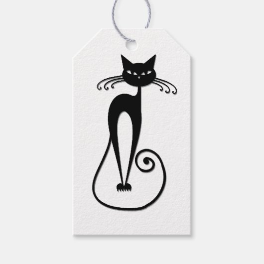 愛らしい細身の黒猫 ギフトタグ (正面)