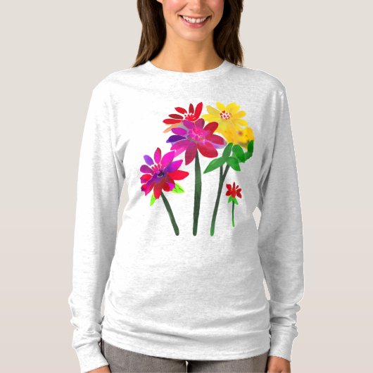 愛らしい絵を描花：水彩 Tシャツ (正面)