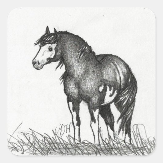 愛らしい絵を描馬のステッカー スクエアシール (正面)