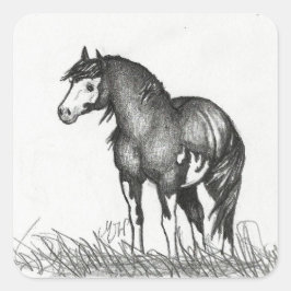 愛らしい絵を描馬のステッカー スクエアシール