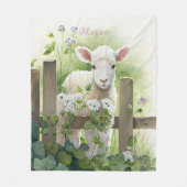 愛らしい絵画水彩子羊の白い花 フリースブランケット (正面)