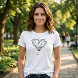 愛らしい線画ハートのラブデザイン Tシャツ