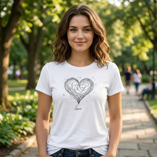 愛らしい線画ハートのラブデザイン Tシャツ