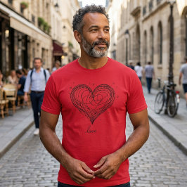 愛らしい線画ハートのラブデザイン Tシャツ