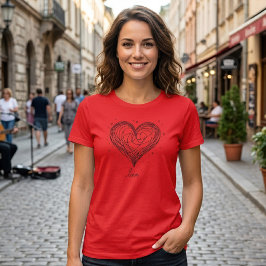 愛らしい線画ハートのラブデザイン Tシャツ