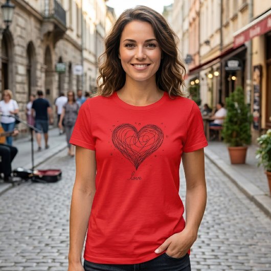 愛らしい線画ハートのラブデザイン Tシャツ