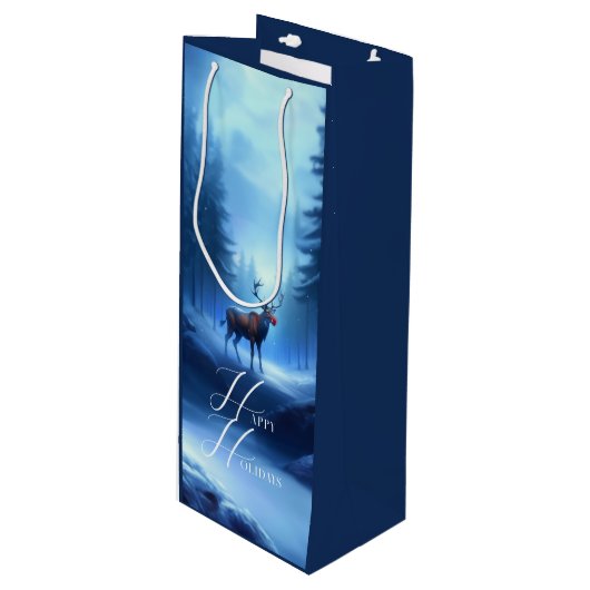 愛らしい編集可能な冬のワンダーランドの休日 ワインギフトバッグ (正面アングル)