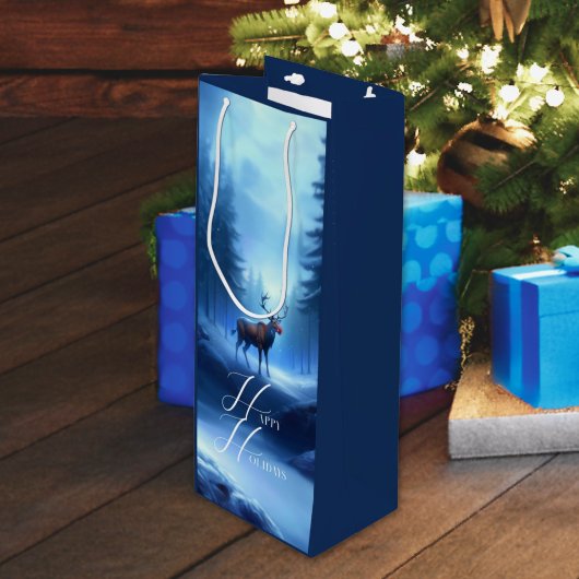 愛らしい編集可能な冬のワンダーランドの休日 ワインギフトバッグ