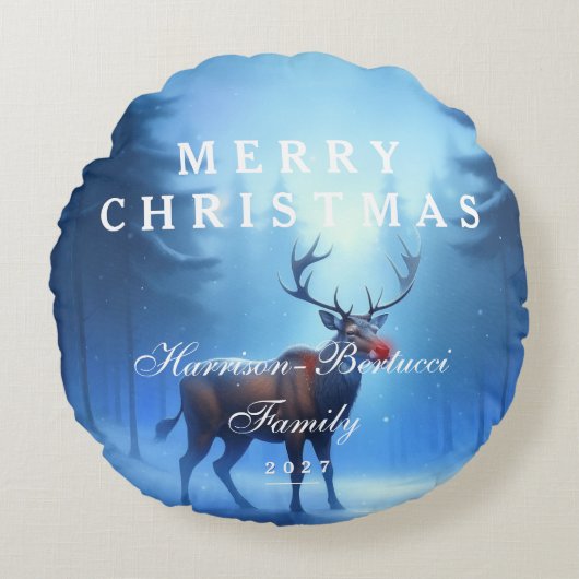 愛らしい編集可能な冬のワンダーランドクリスマス ラウンドクッション (正面)