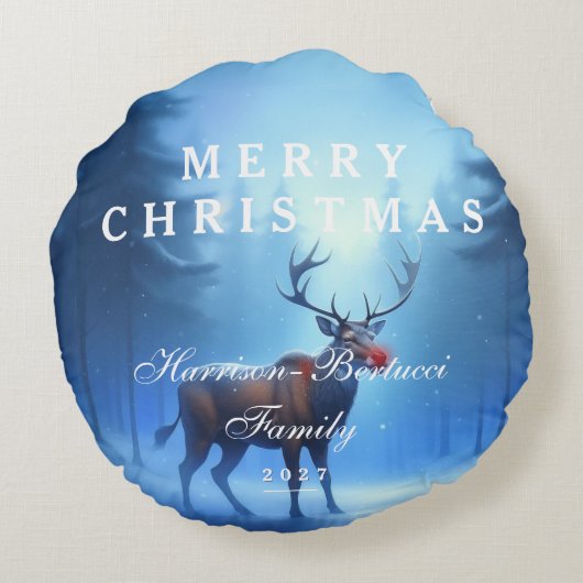 愛らしい編集可能な冬のワンダーランドクリスマス ラウンドクッション (裏面)