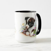 愛らしい縁ど白黒コリー子犬 マグカップ (正面右)