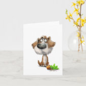 愛らしい罪悪感たっぷりのもじゃもじゃ犬のキャラクター カード (黄色い花)