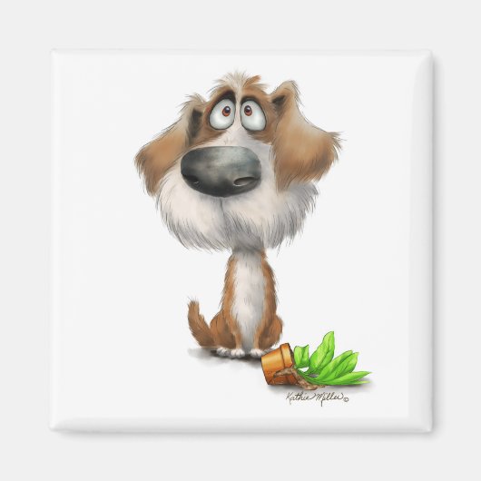 愛らしい罪悪感たっぷりのもじゃもじゃ犬のキャラクター マグネット (正面)