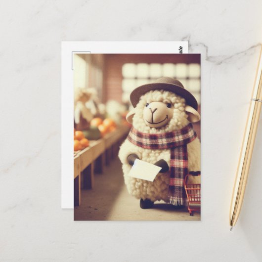 愛らしい羊のショッピング ポストカード (正面/裏面インサイチュ)