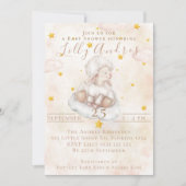 愛らしい羊のピンクの雲の塵の星ベビーシャワー 招待状 (正面)