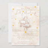 愛らしい羊のピンクの雲の塵の星ベビーシャワー 招待状 (正面)
