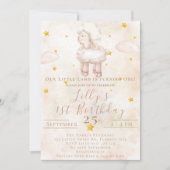 愛らしい羊のピンクの雲の塵の星1st誕生日 招待状 (正面)
